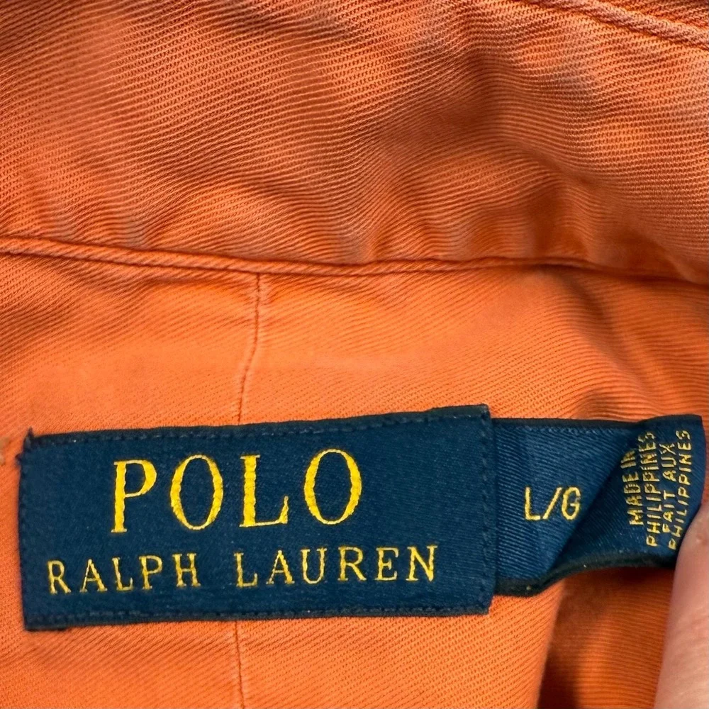 Polo Ralph Lauren Button Up Shirt Mens Large Orange‎ Long Sleeve Cotton Utility